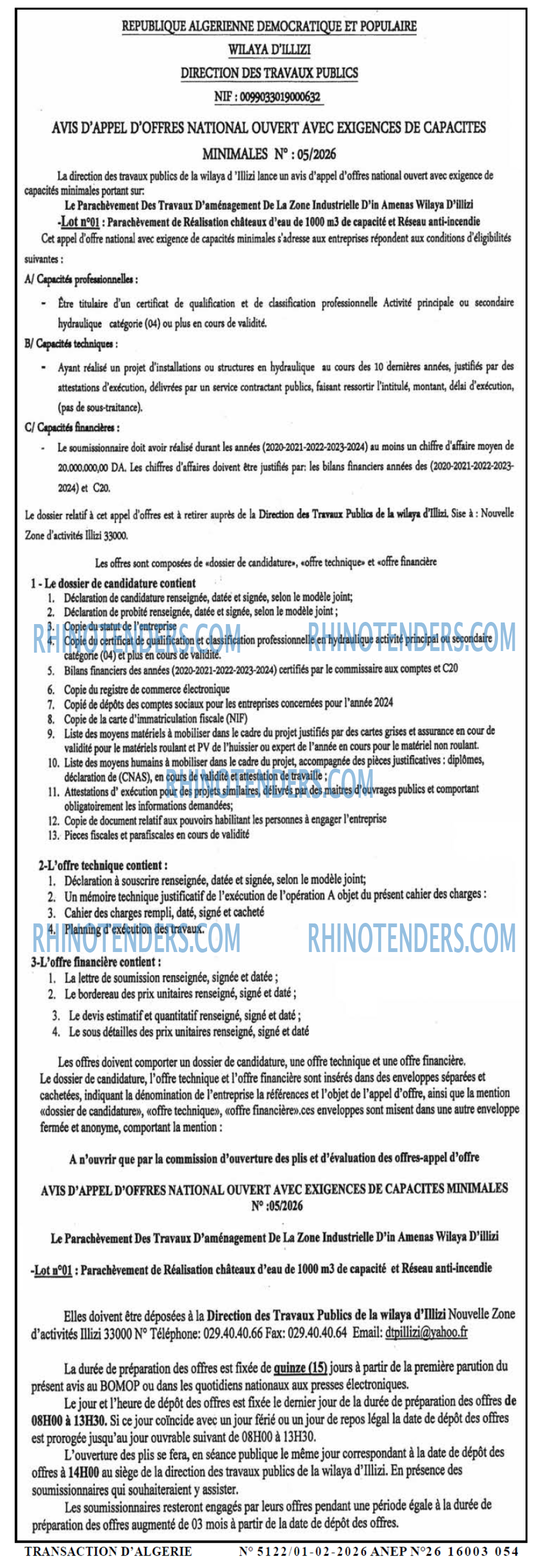 TRANSACTION D'ALGERIE