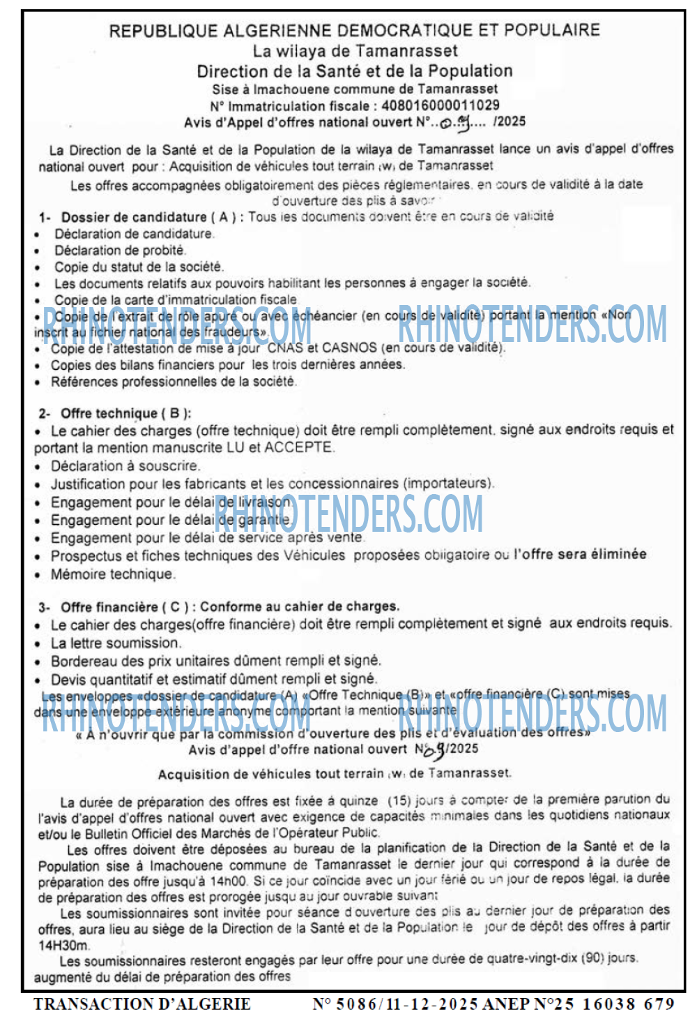 TRANSACTION D'ALGERIE