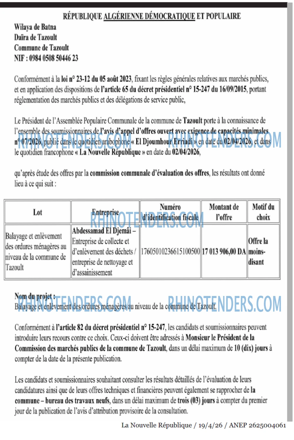 NOUVELLE REPUBLIQUE