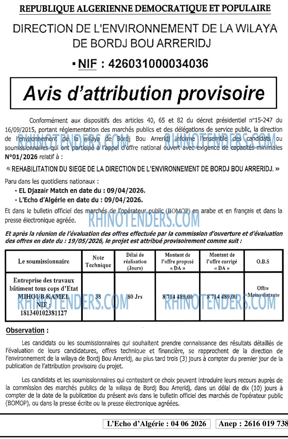 L'ECHO D'ALGERIE