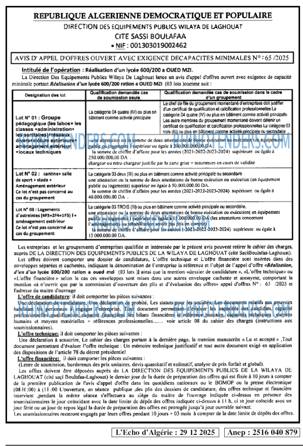 L'ECHO D'ALGERIE