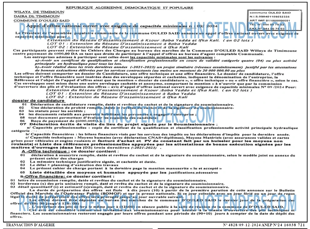 TRANSACTION D'ALGERIE