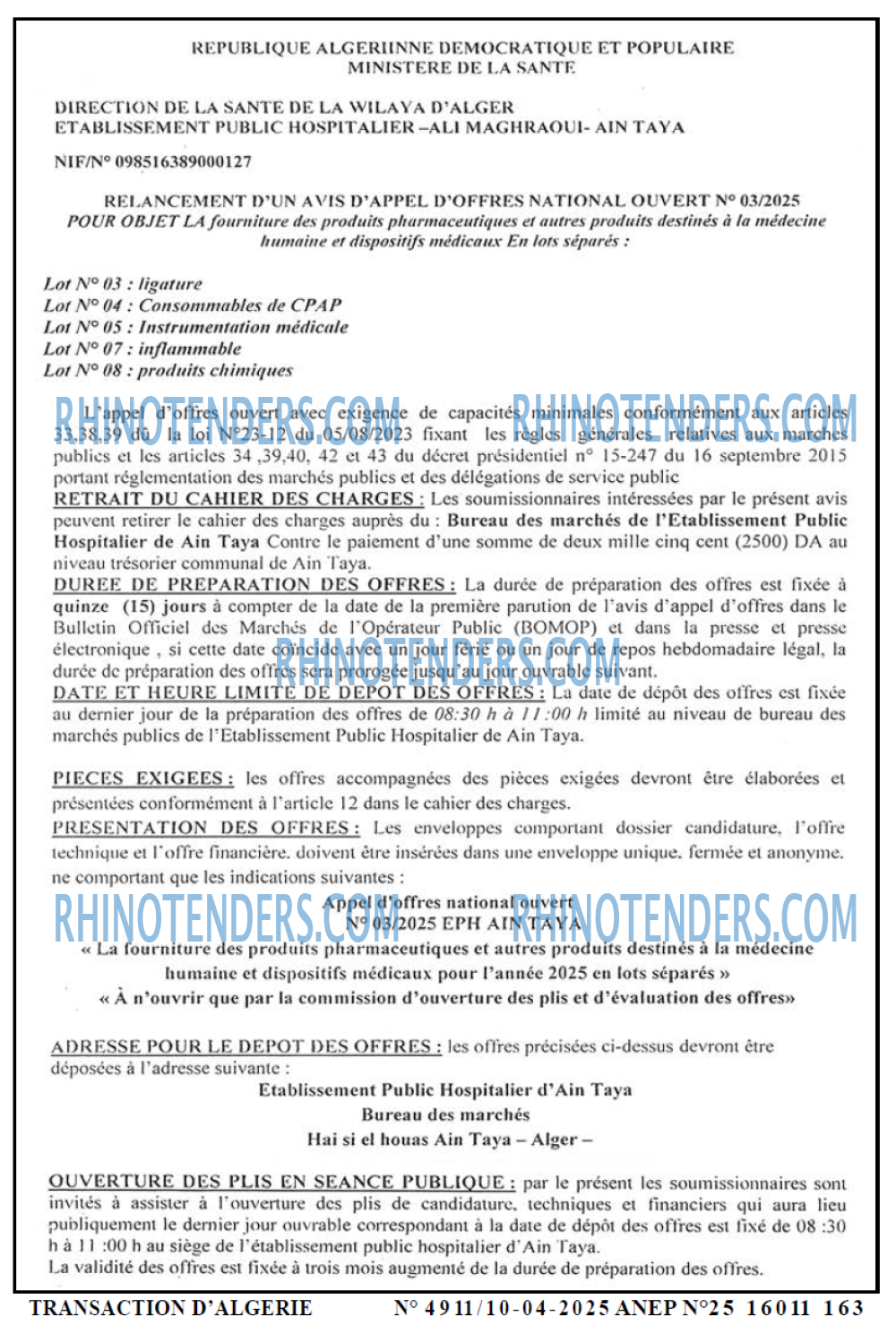 TRANSACTION D'ALGERIE