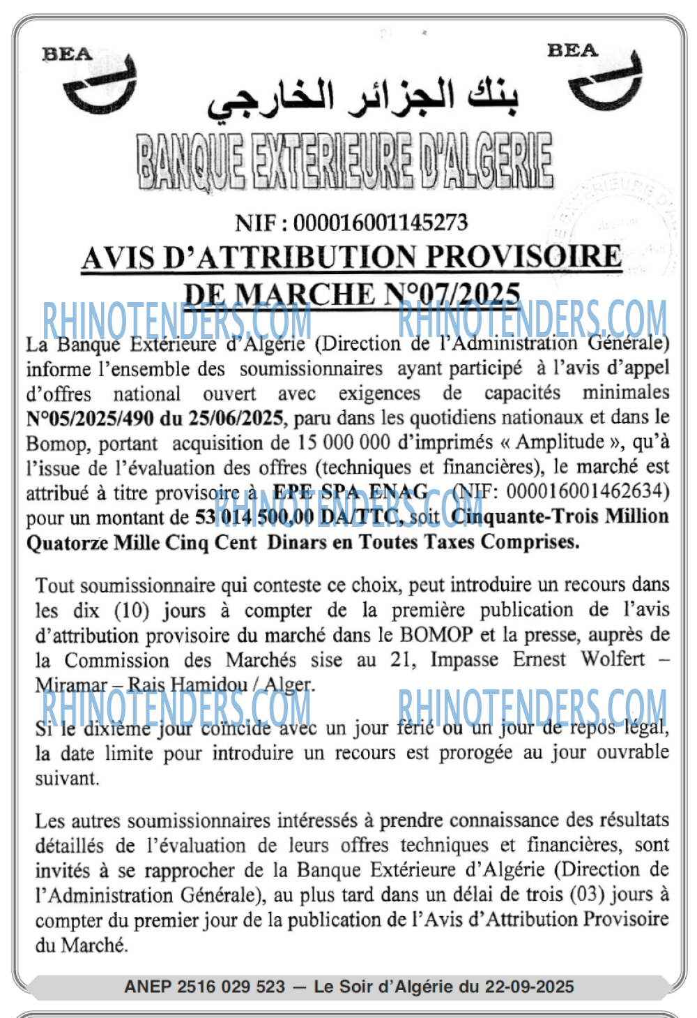 LE SOIR D'ALGERIE