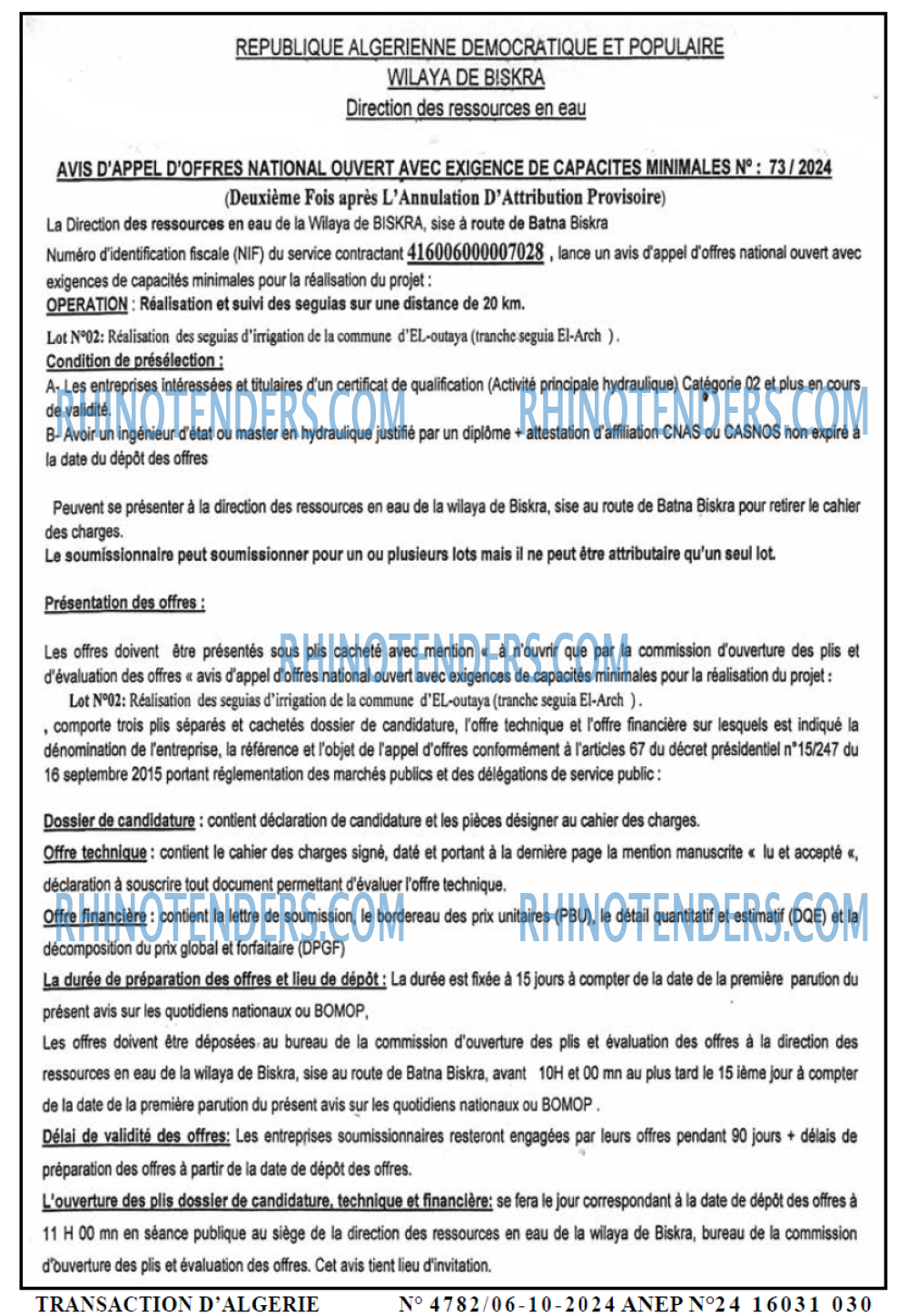 TRANSACTION D'ALGERIE
