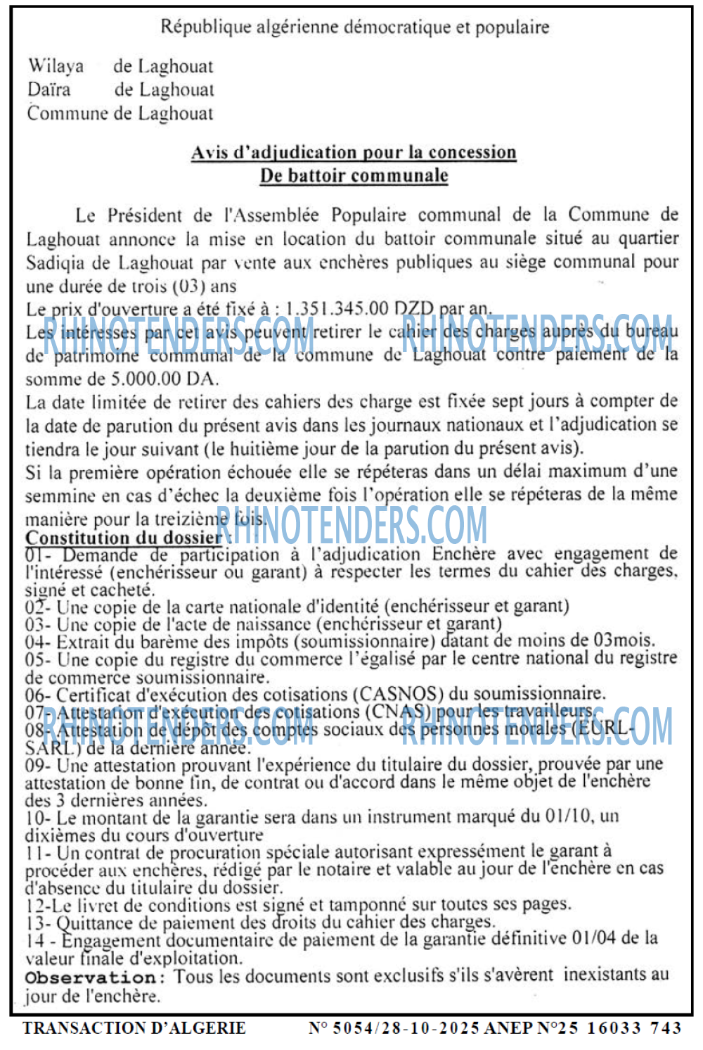 TRANSACTION D'ALGERIE