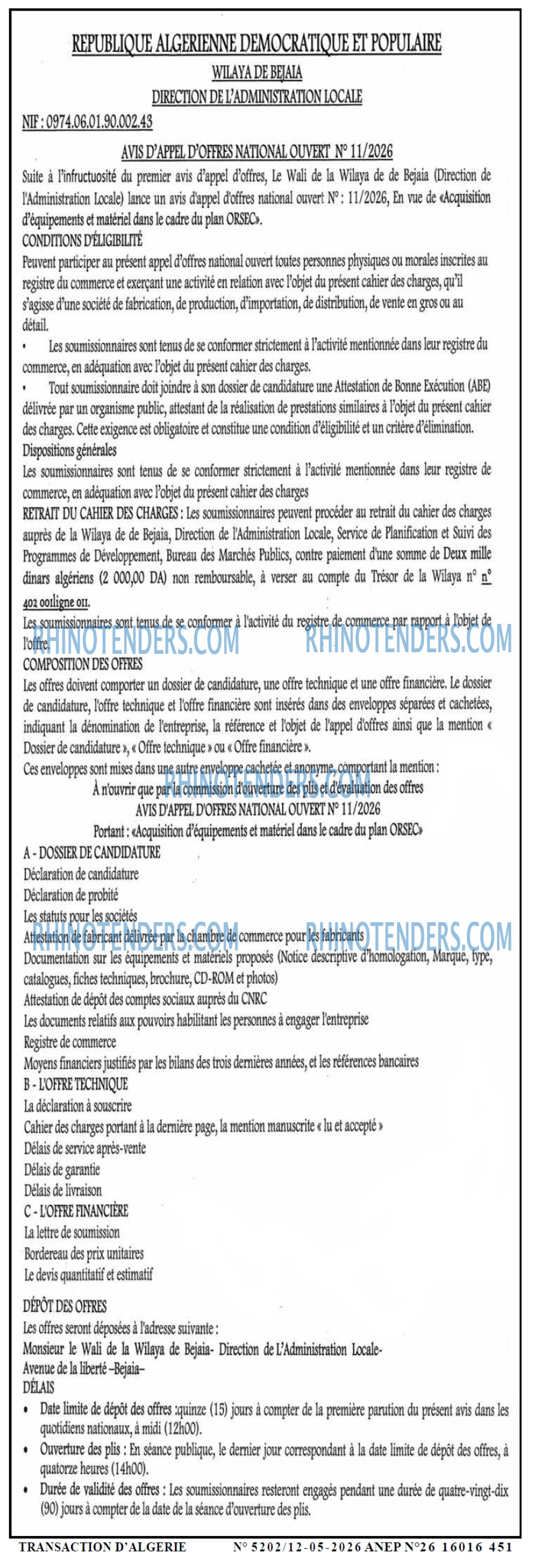 TRANSACTION D'ALGERIE