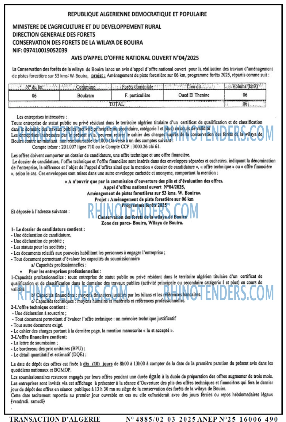 TRANSACTION D'ALGERIE