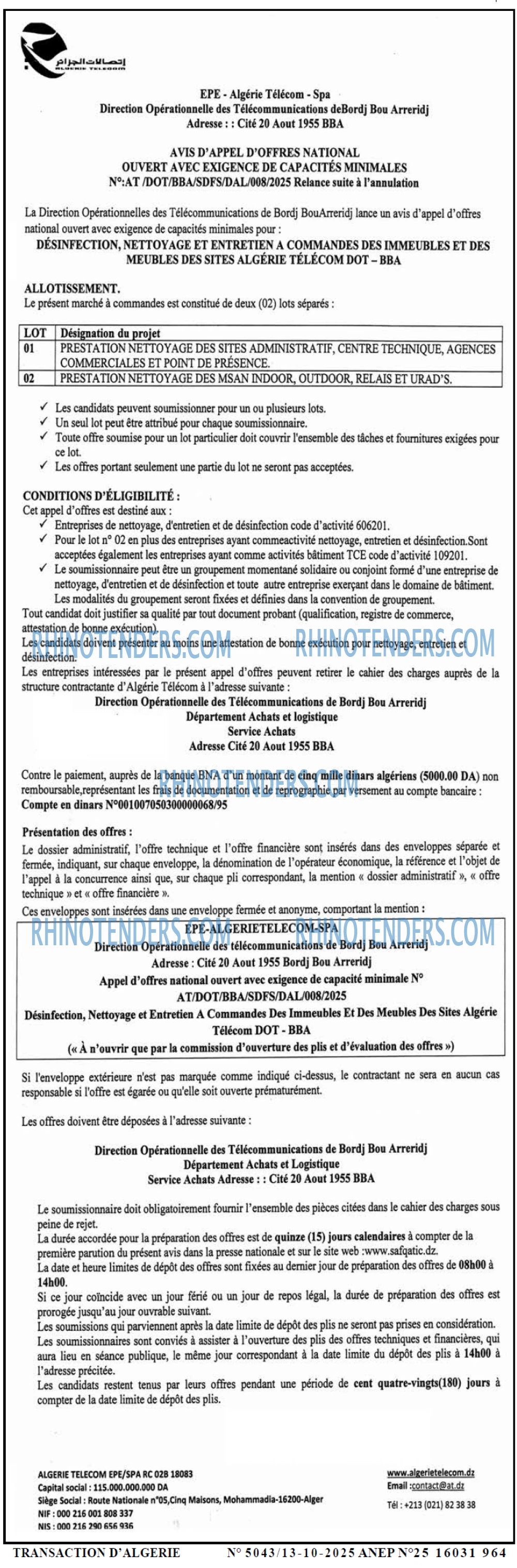 TRANSACTION D'ALGERIE