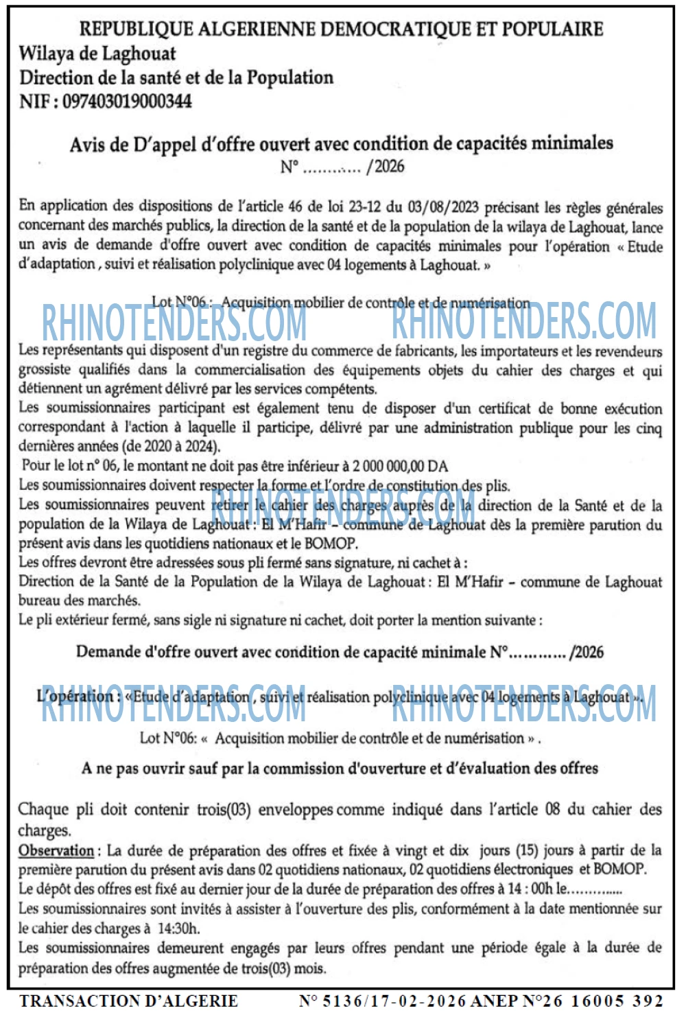TRANSACTION D'ALGERIE