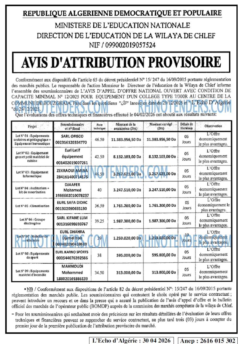 L'ECHO D'ALGERIE