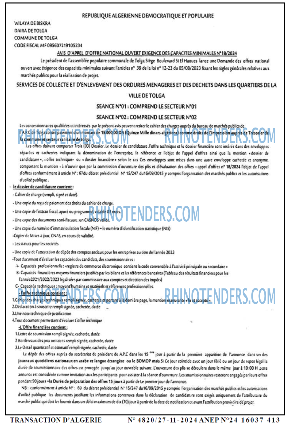 TRANSACTION D'ALGERIE