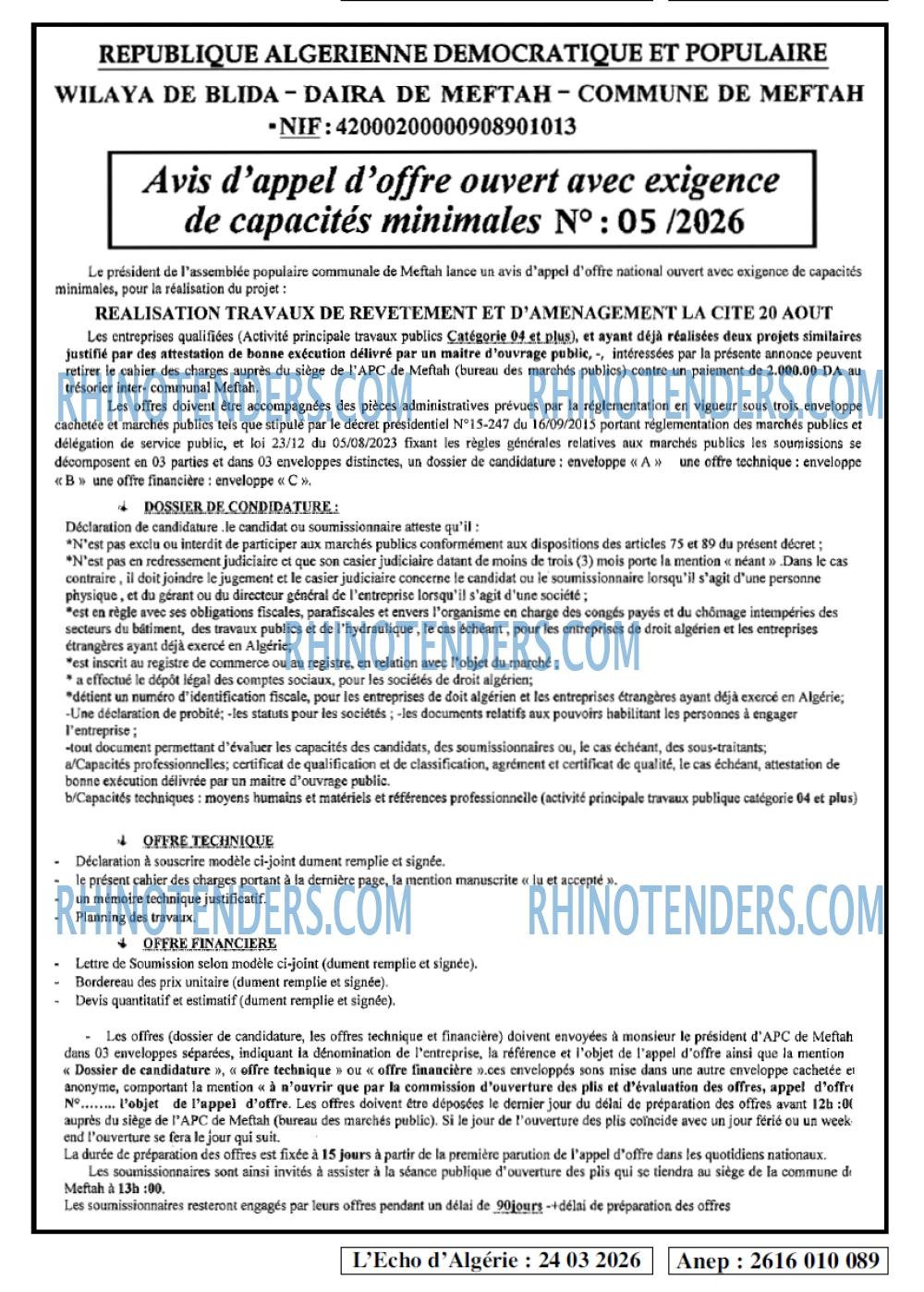 L'ECHO D'ALGERIE