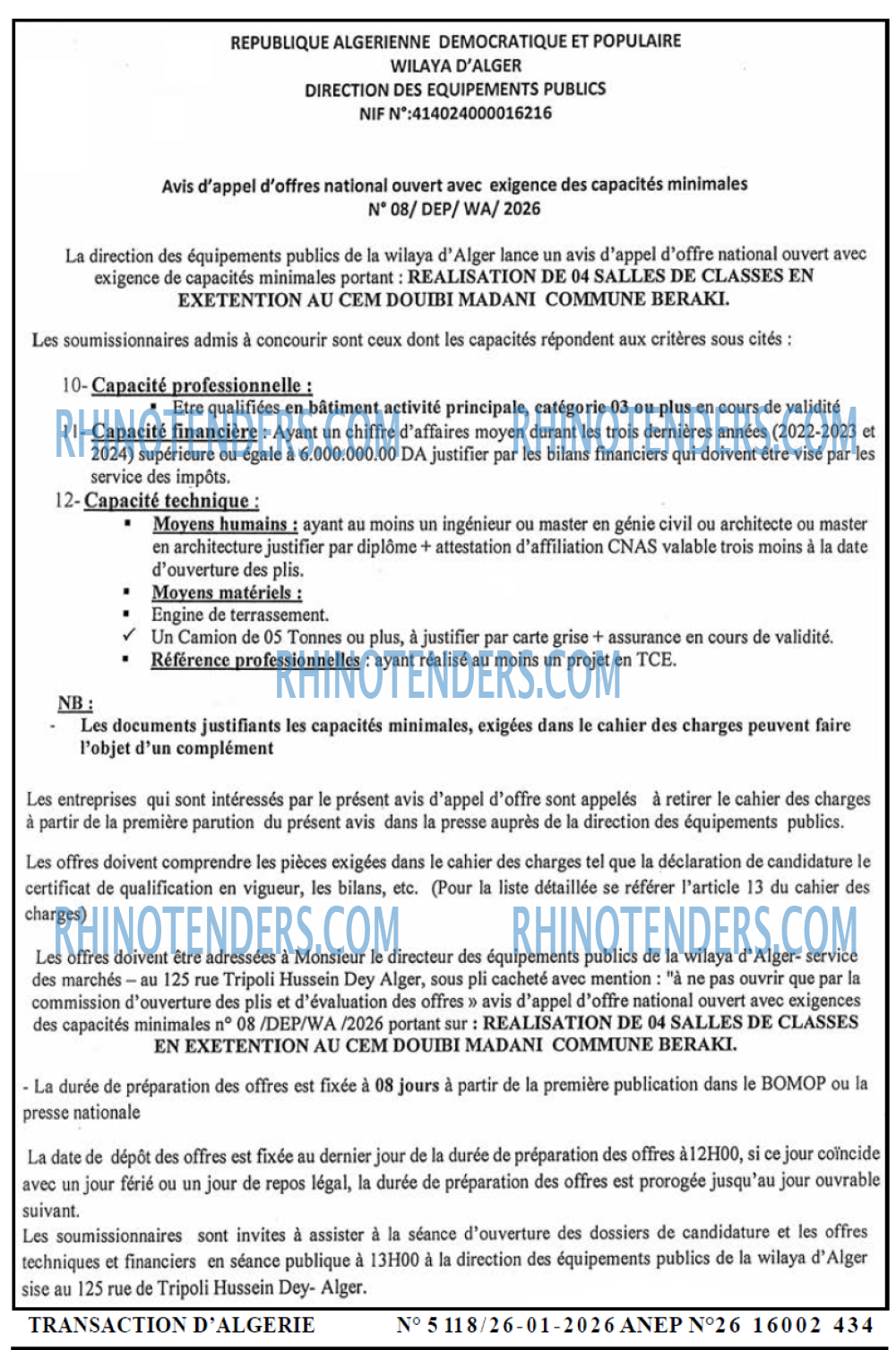 TRANSACTION D'ALGERIE