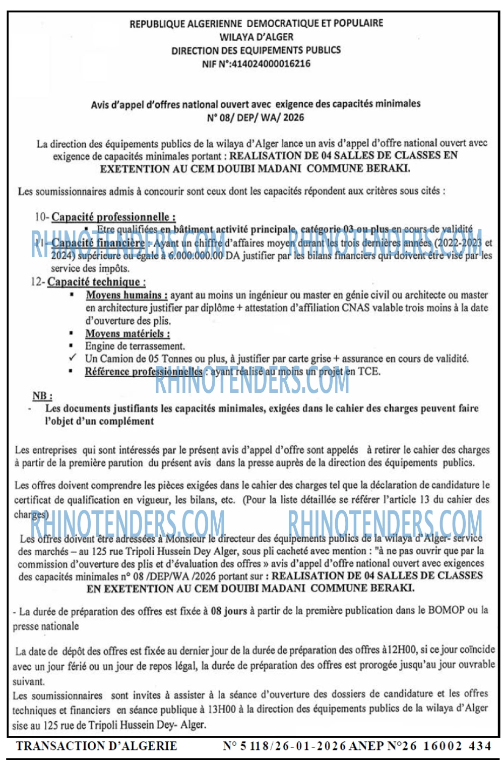 TRANSACTION D'ALGERIE