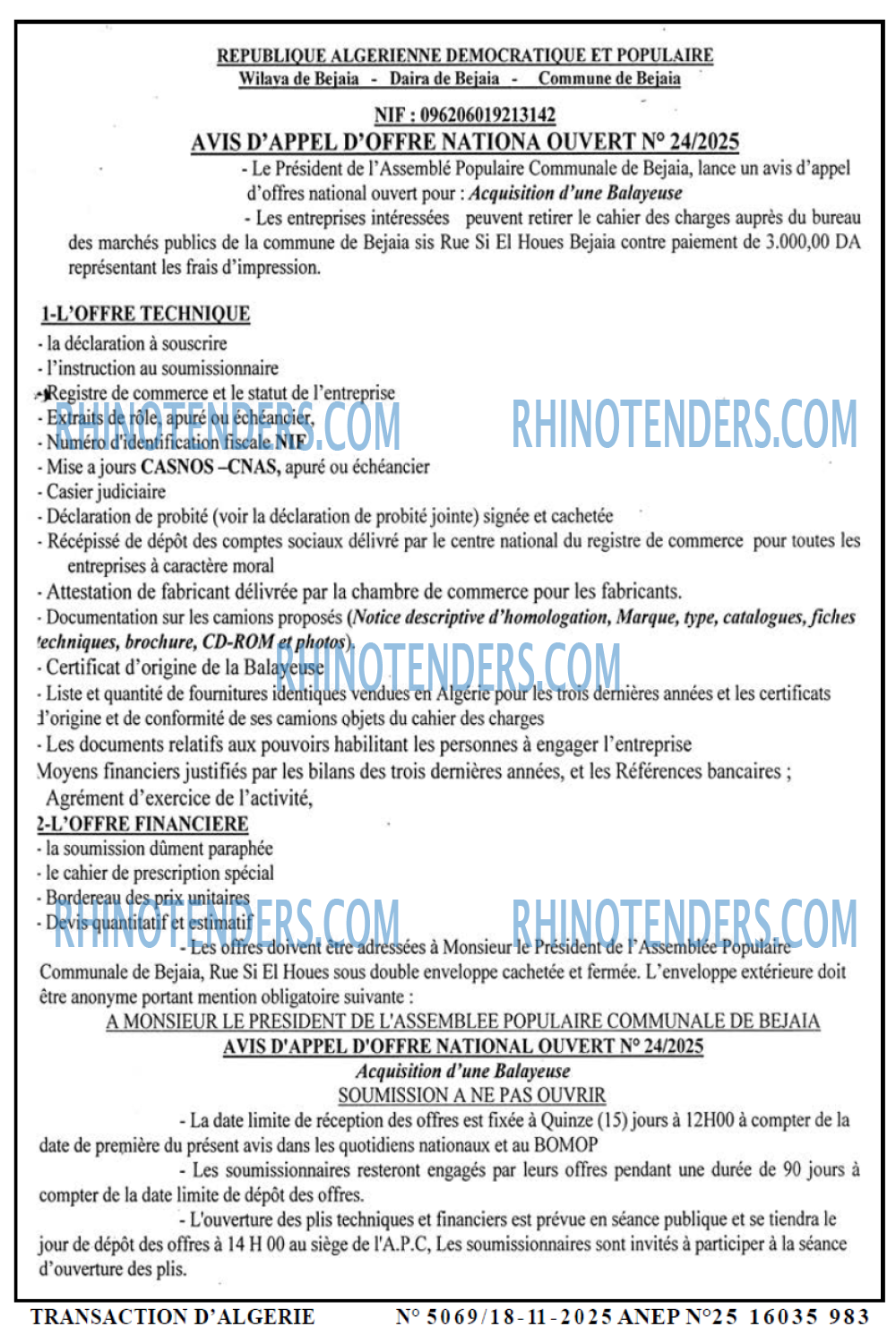 TRANSACTION D'ALGERIE