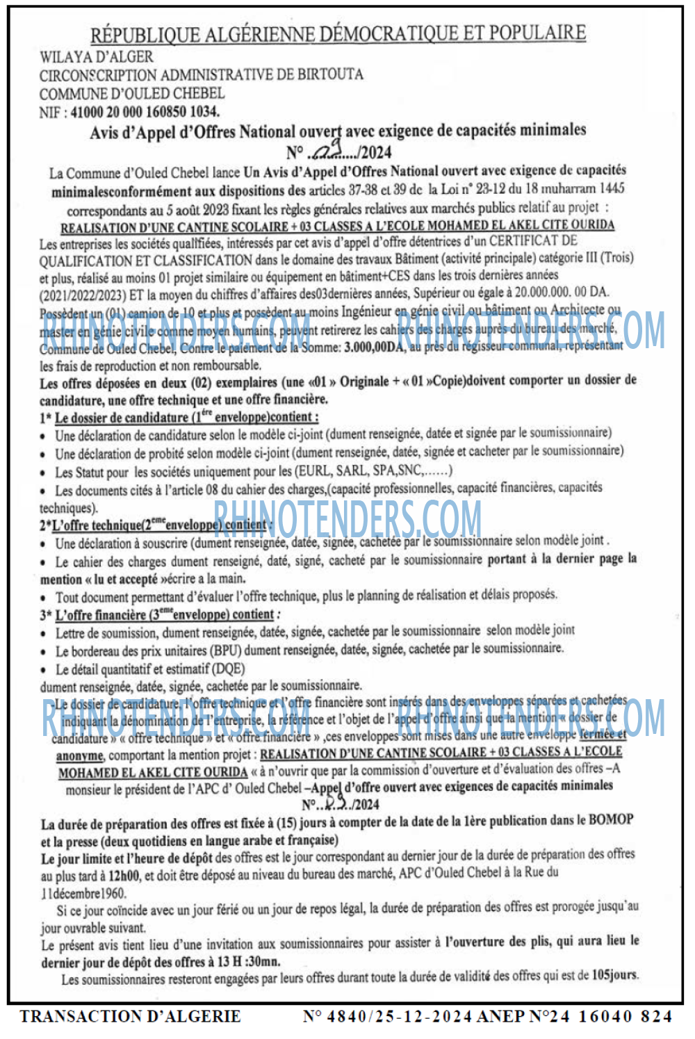 TRANSACTION D'ALGERIE
