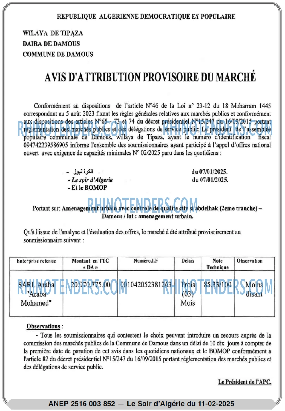 LE SOIR D'ALGERIE