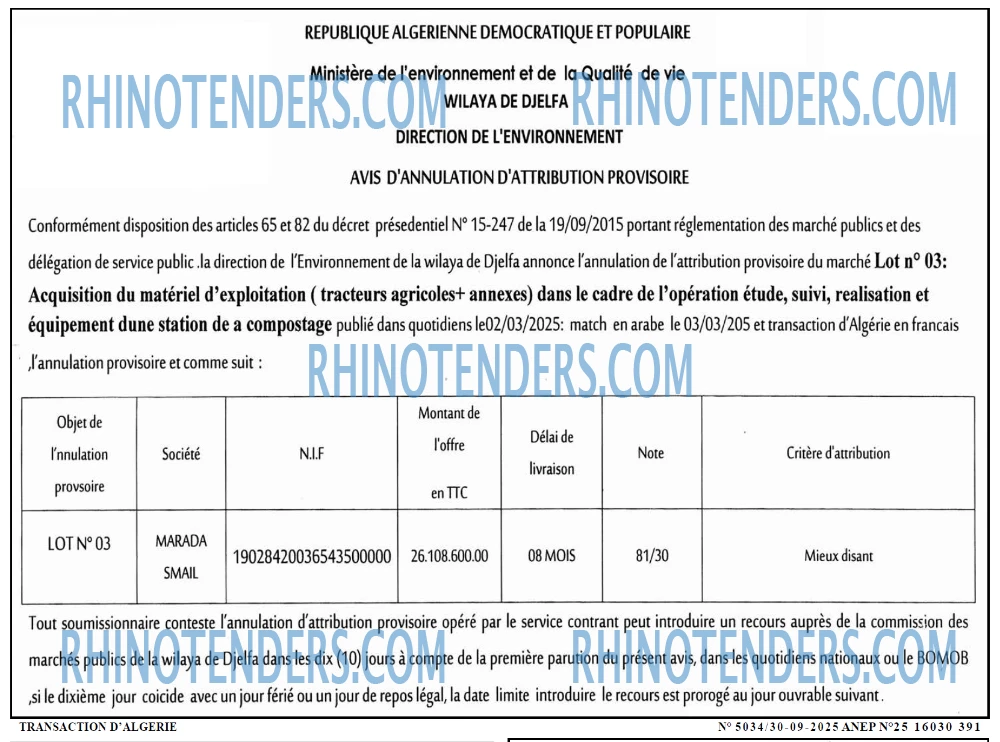 TRANSACTION D'ALGERIE
