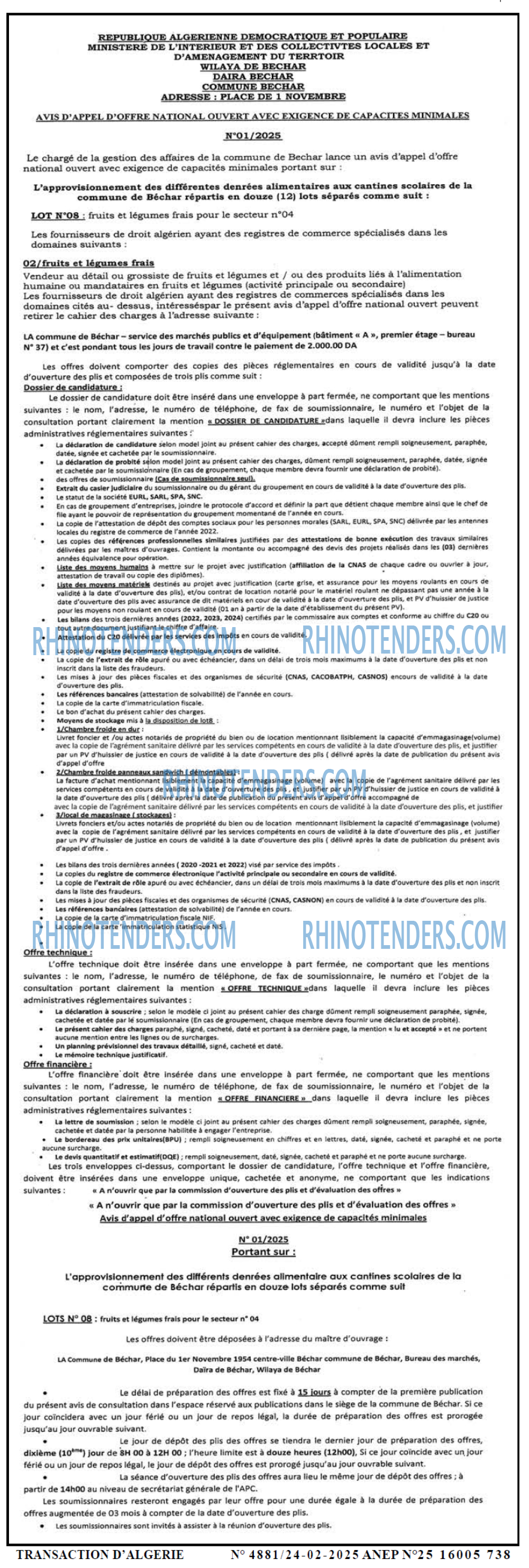 TRANSACTION D'ALGERIE