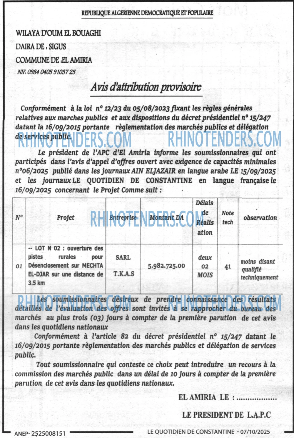 LE QUOTIDIEN DE CONSTANTINE