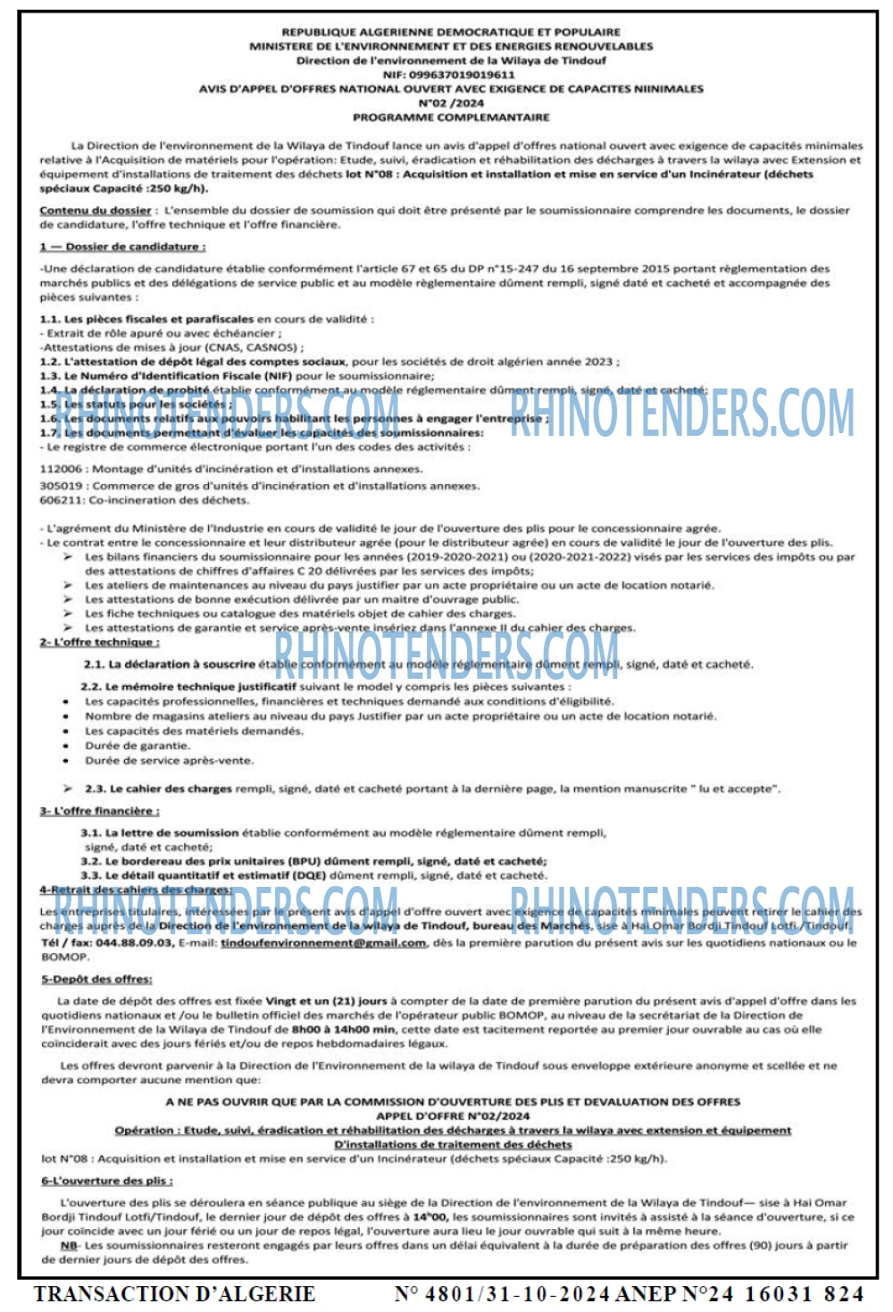 TRANSACTION D'ALGERIE