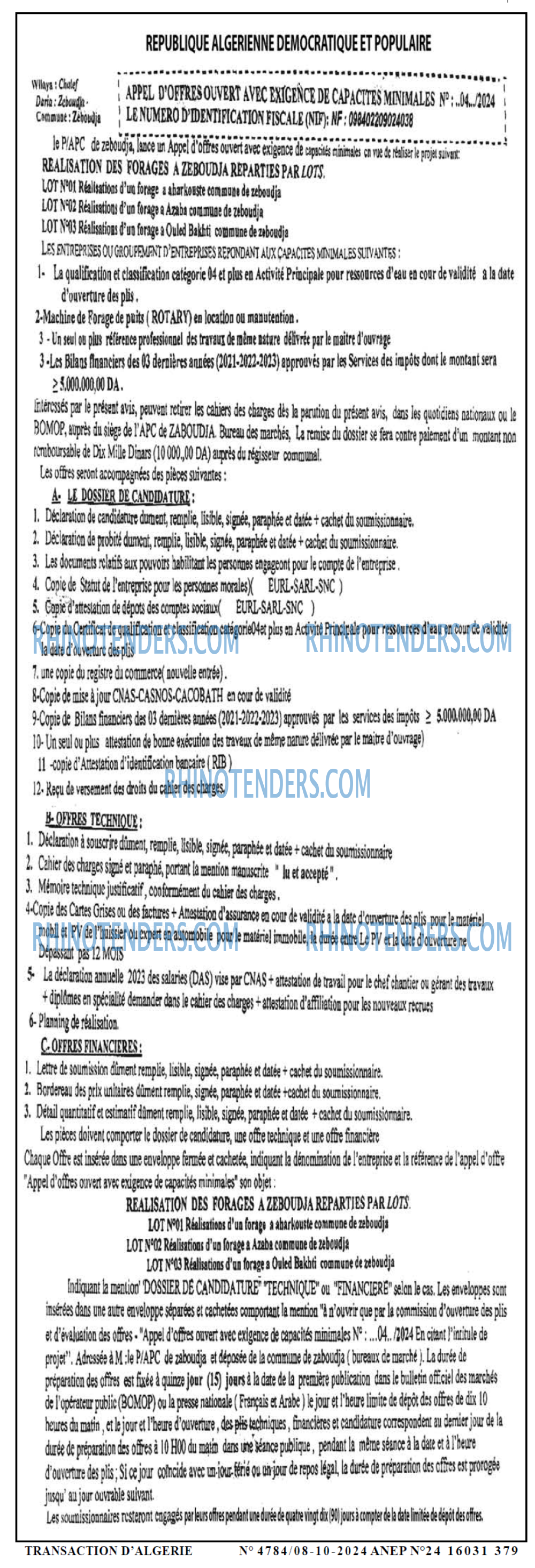 TRANSACTION D'ALGERIE
