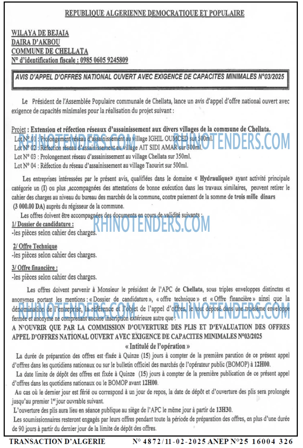 TRANSACTION D'ALGERIE