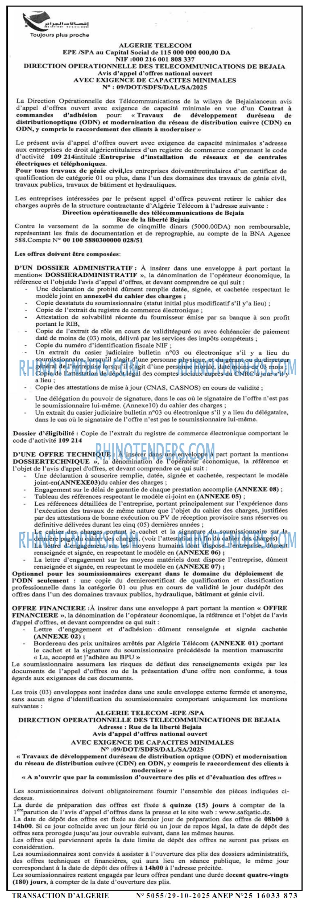 TRANSACTION D'ALGERIE