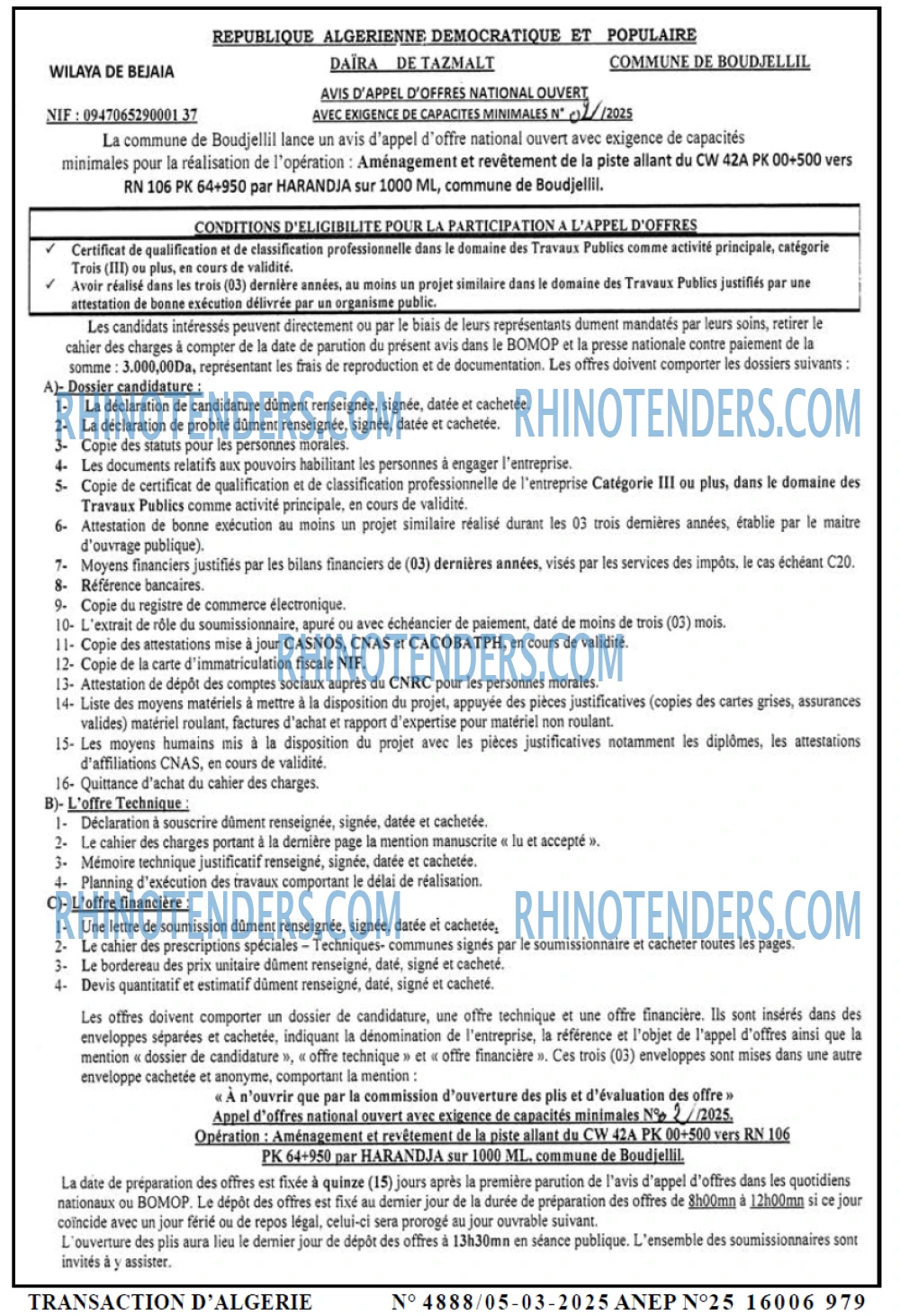 TRANSACTION D'ALGERIE