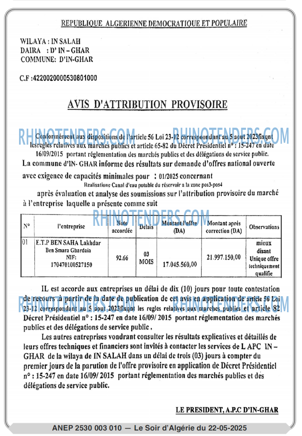 LE SOIR D'ALGERIE