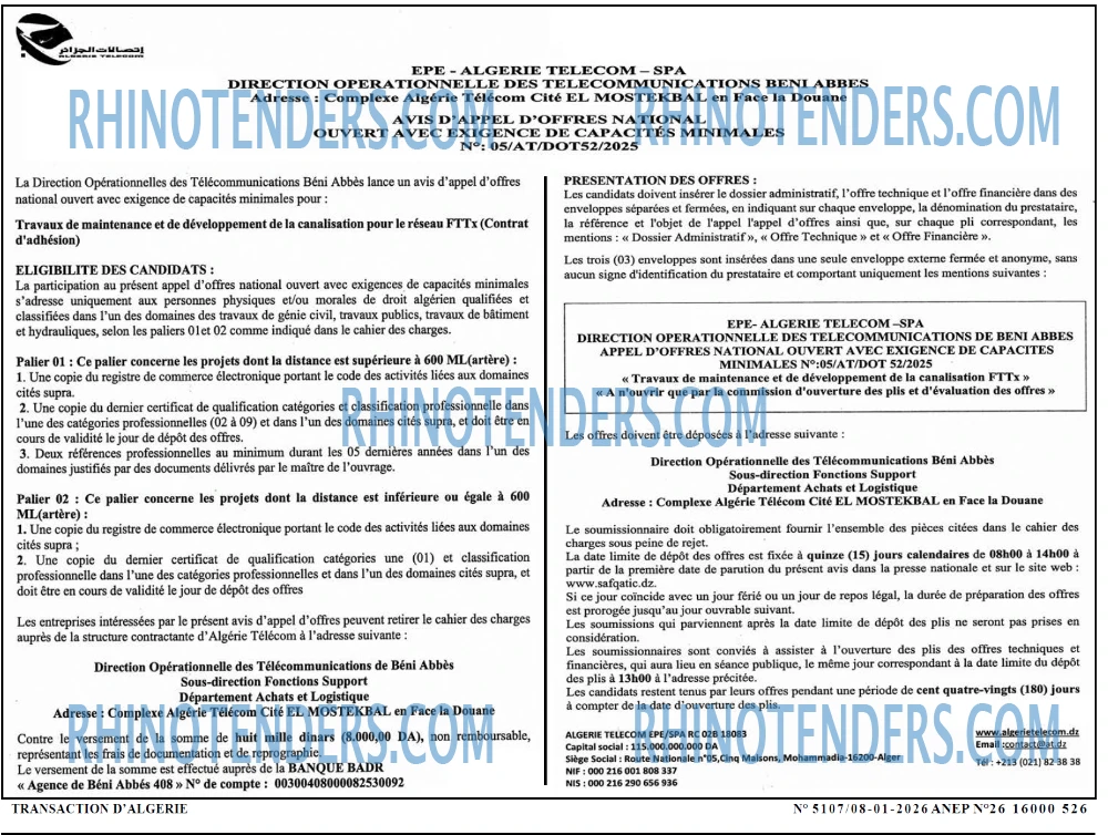 TRANSACTION D'ALGERIE