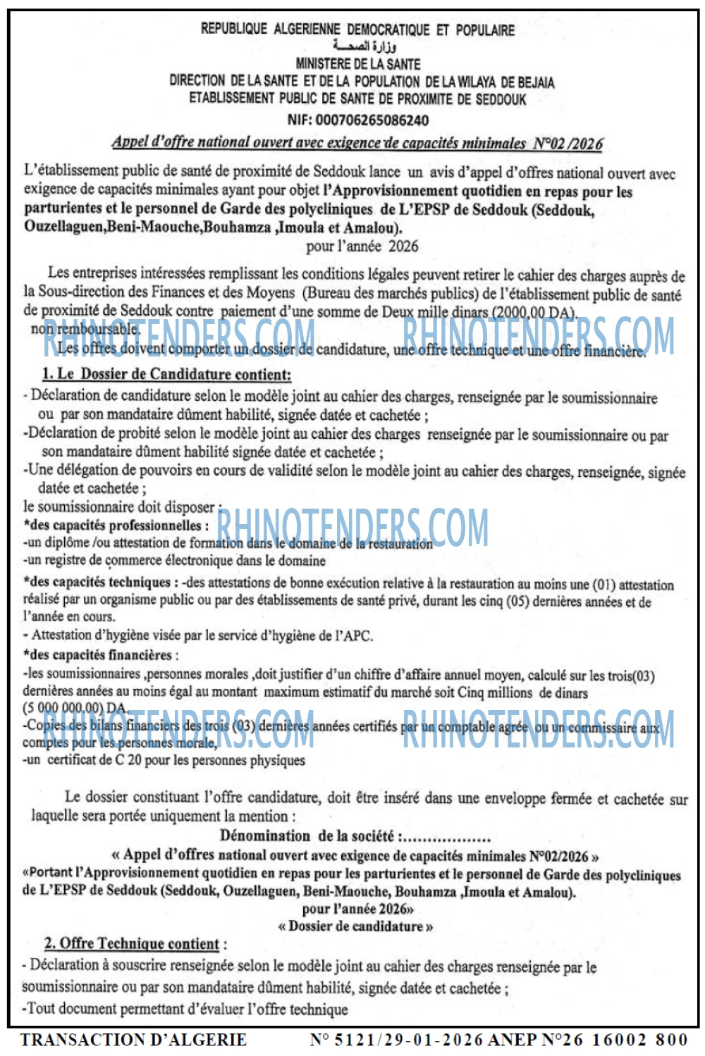 TRANSACTION D'ALGERIE