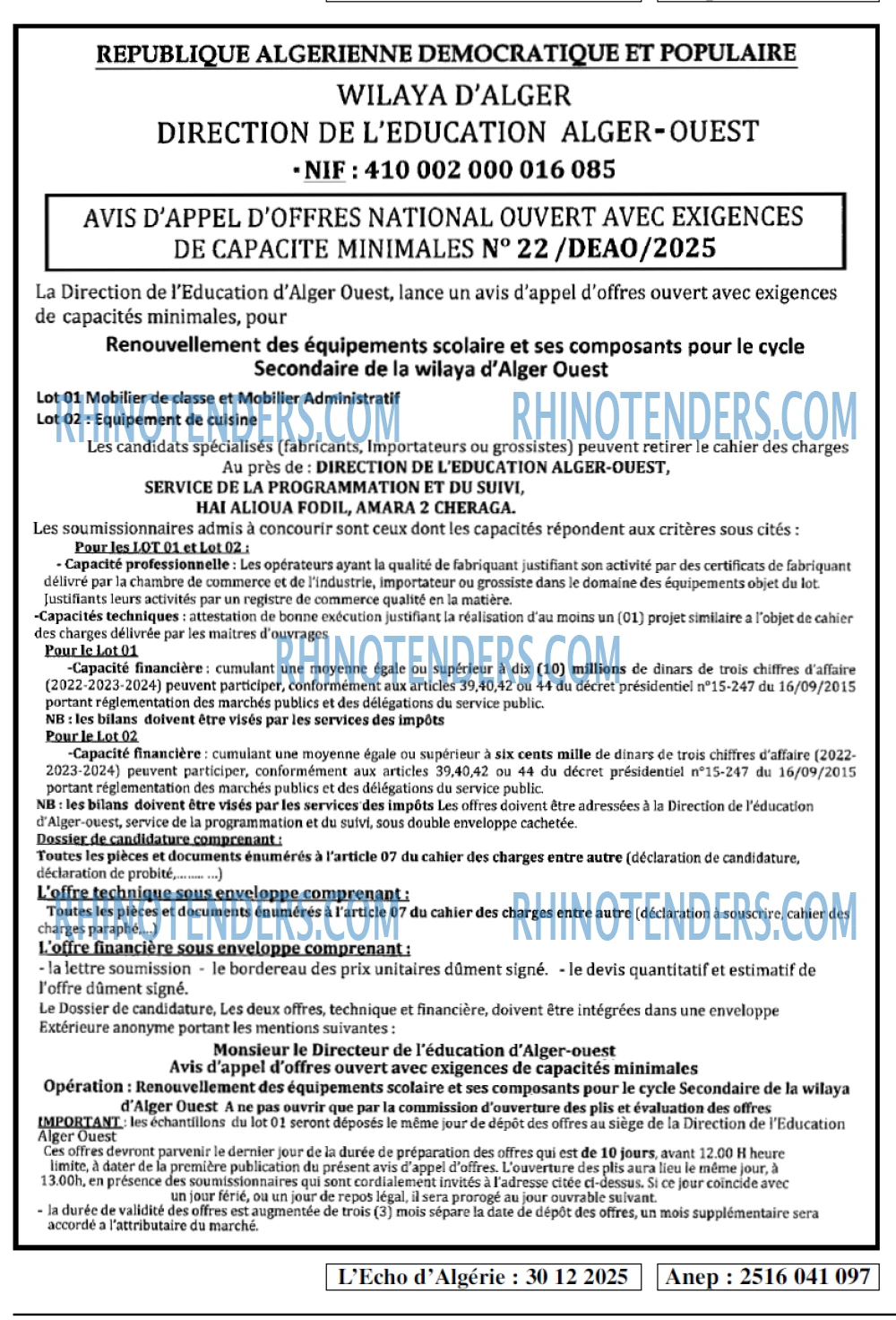 L'ECHO D'ALGERIE