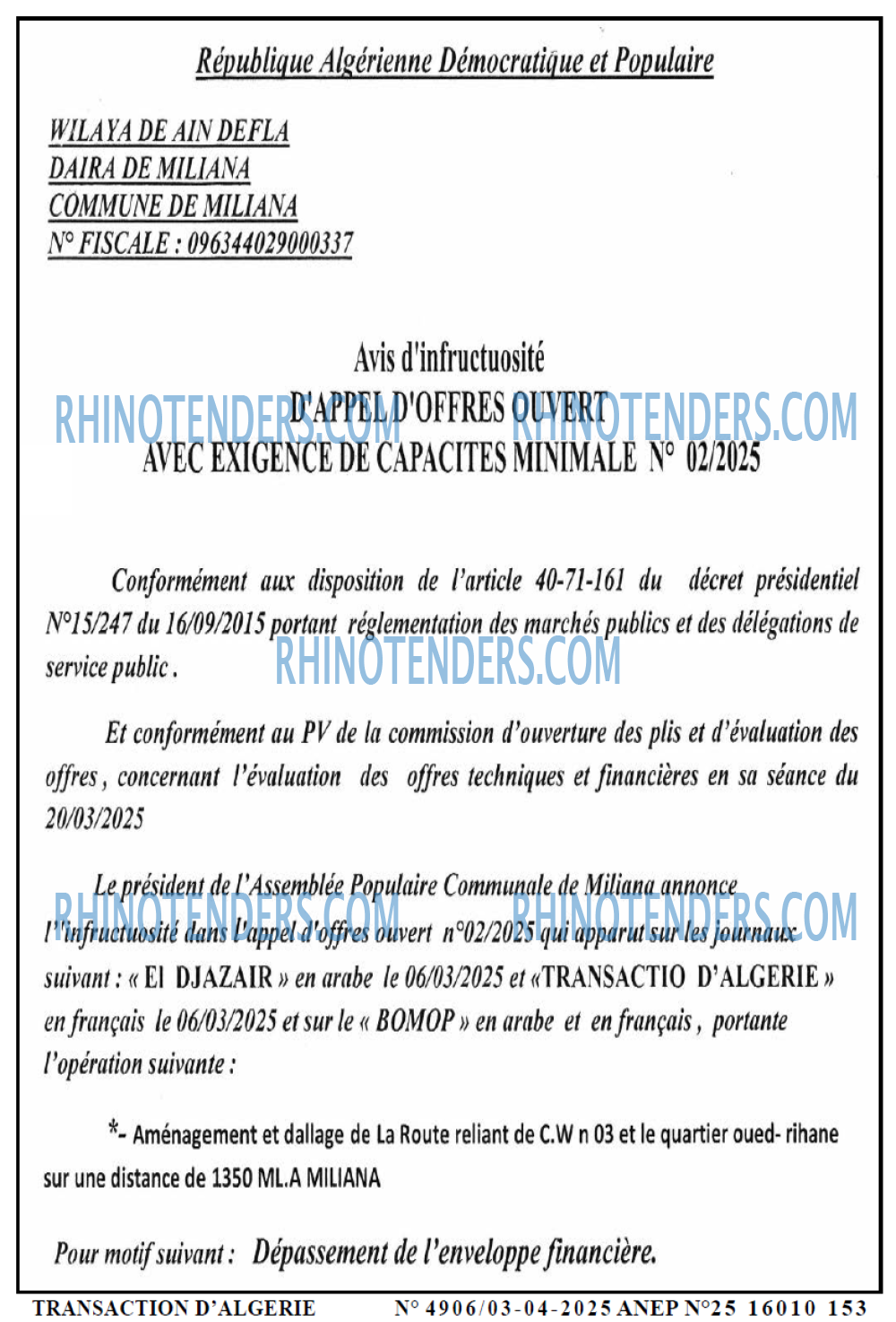 TRANSACTION D'ALGERIE