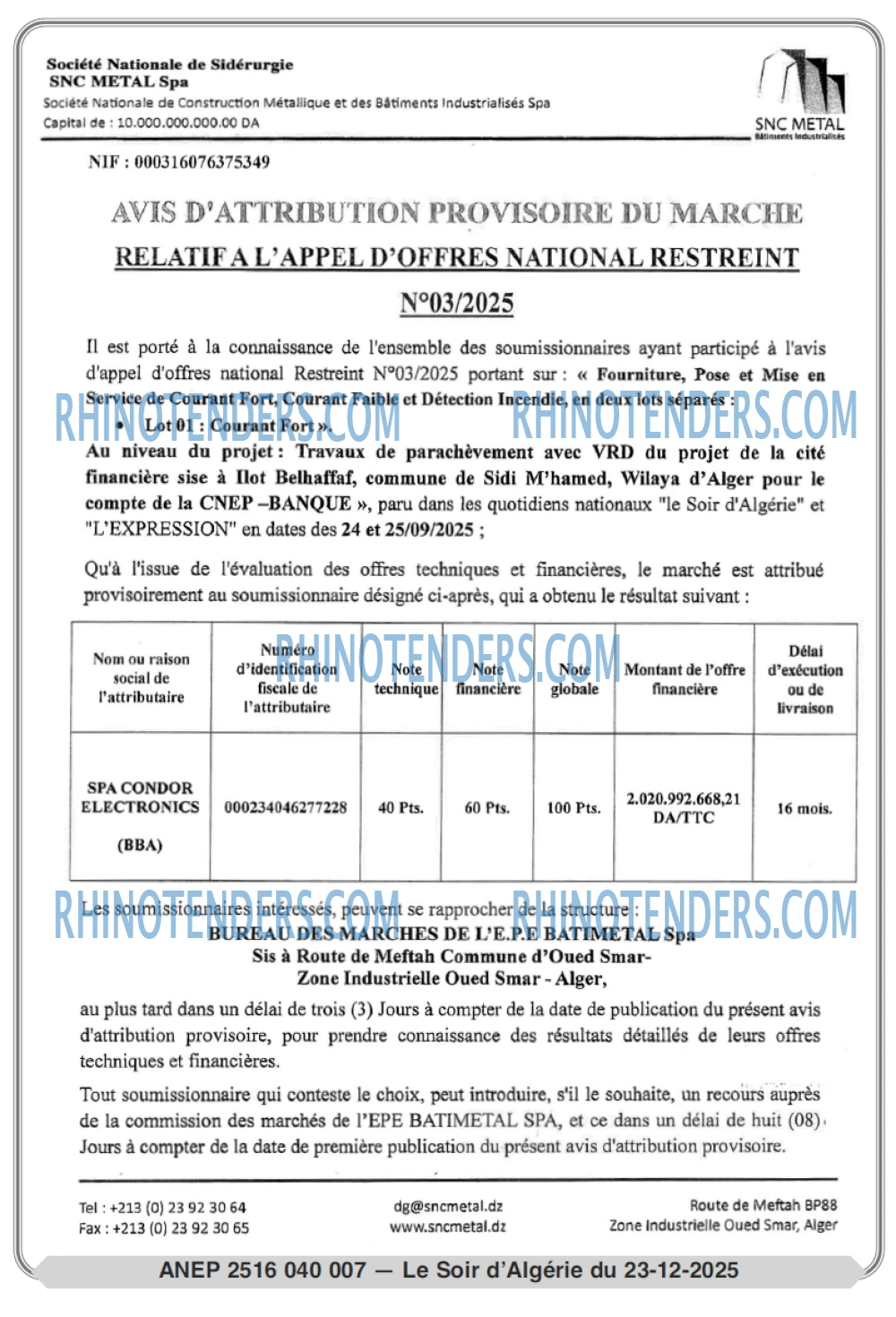 LE SOIR D'ALGERIE