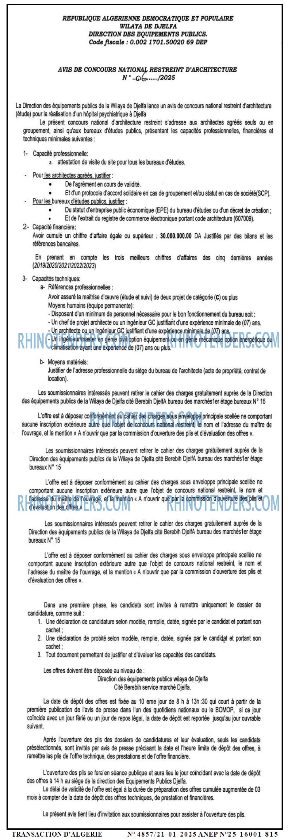 TRANSACTION D'ALGERIE