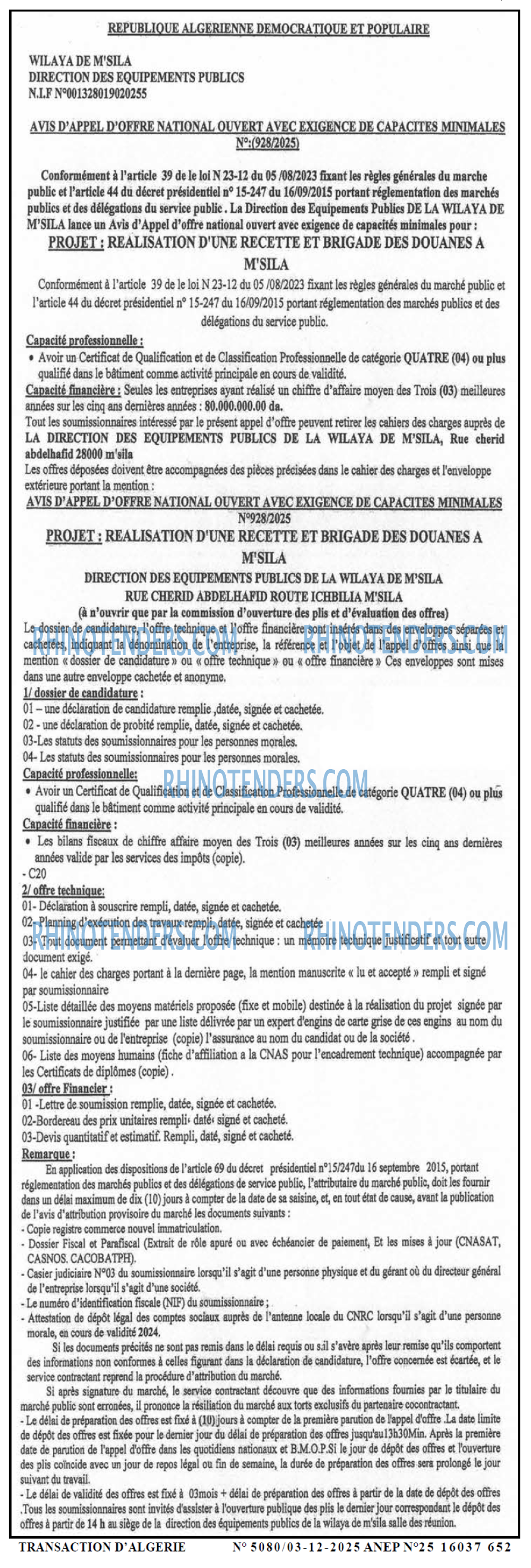 TRANSACTION D'ALGERIE