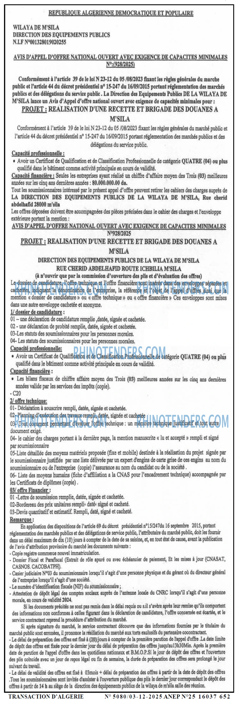 TRANSACTION D'ALGERIE