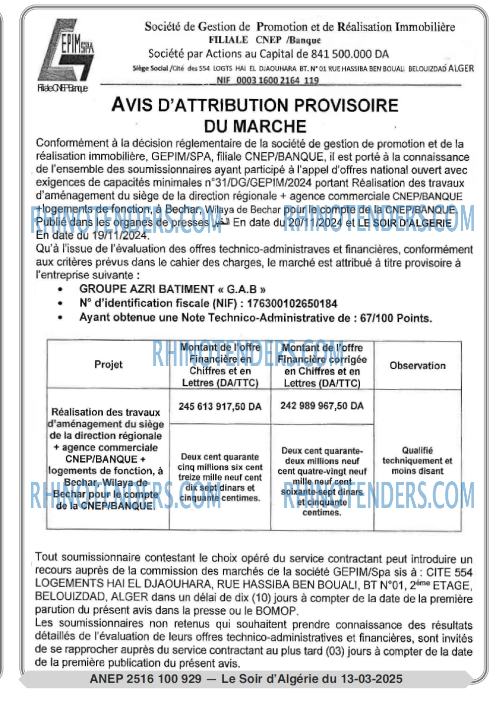 LE SOIR D'ALGERIE