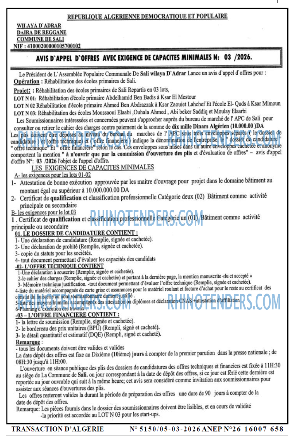 TRANSACTION D'ALGERIE