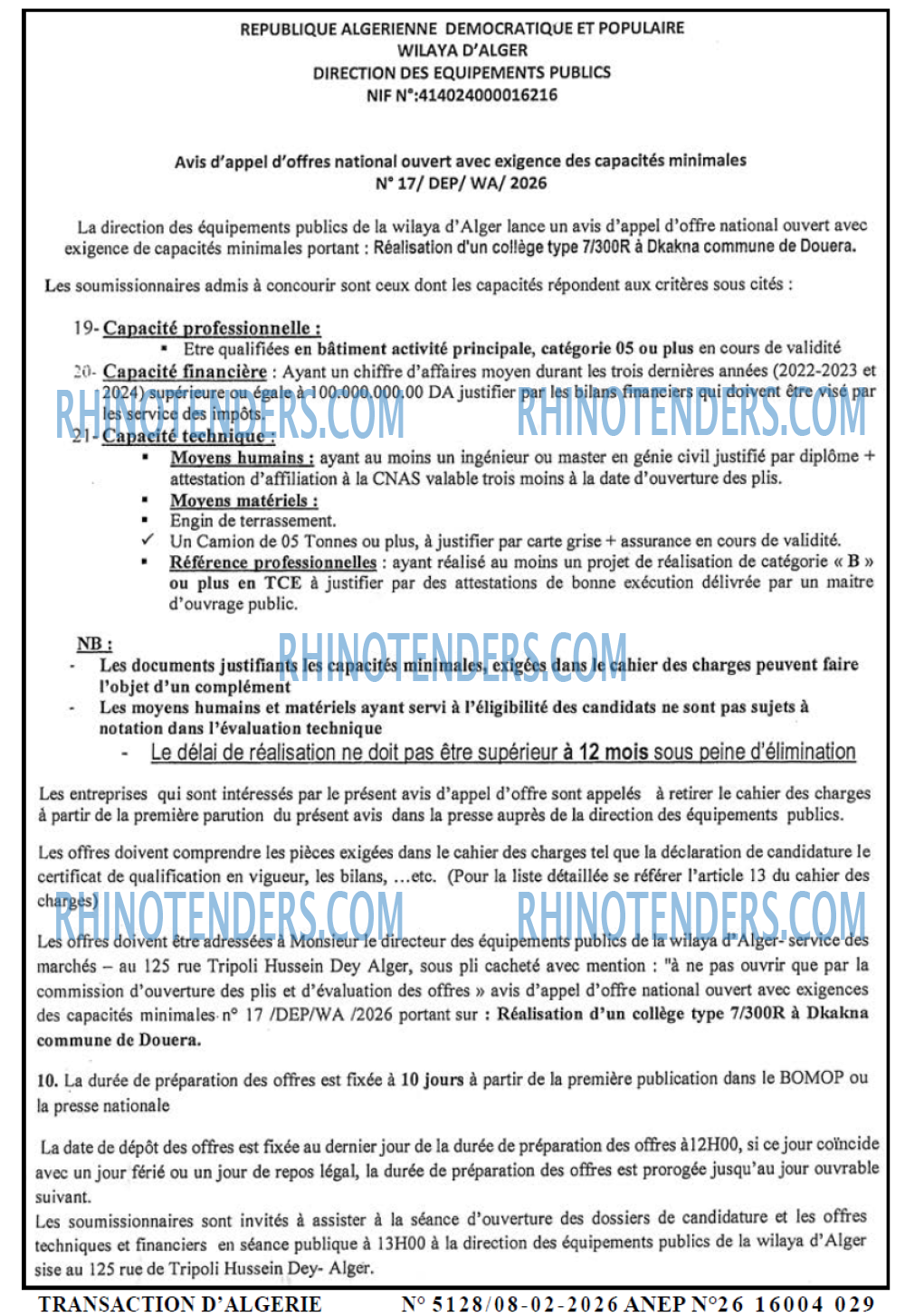 TRANSACTION D'ALGERIE
