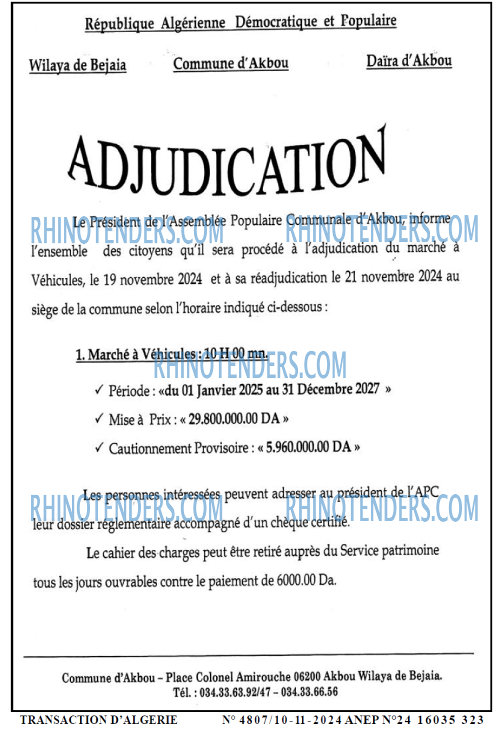 TRANSACTION D'ALGERIE