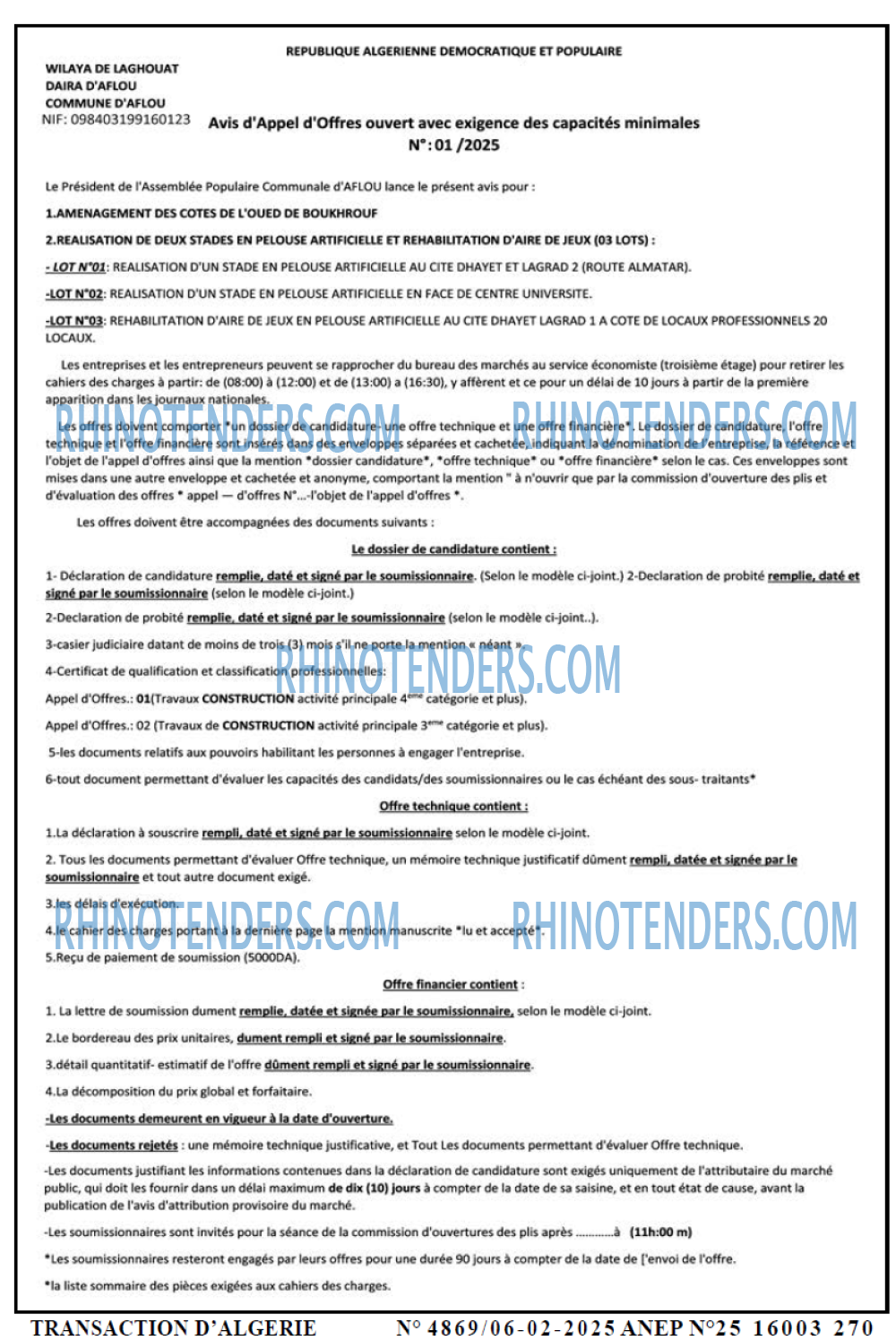 TRANSACTION D'ALGERIE