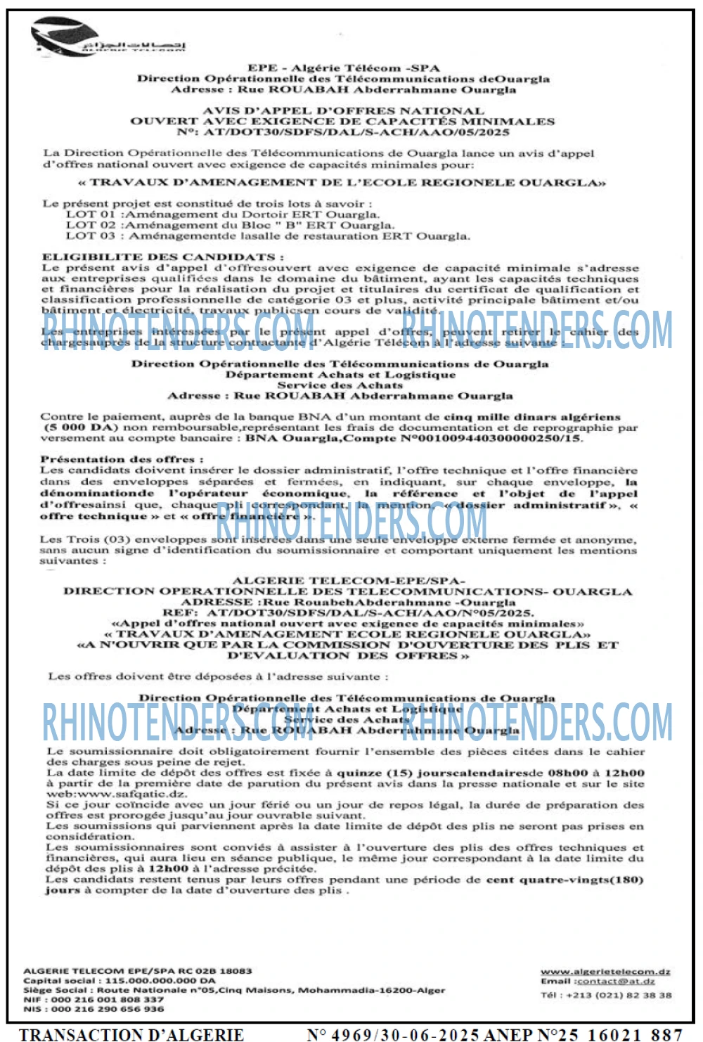 TRANSACTION D'ALGERIE