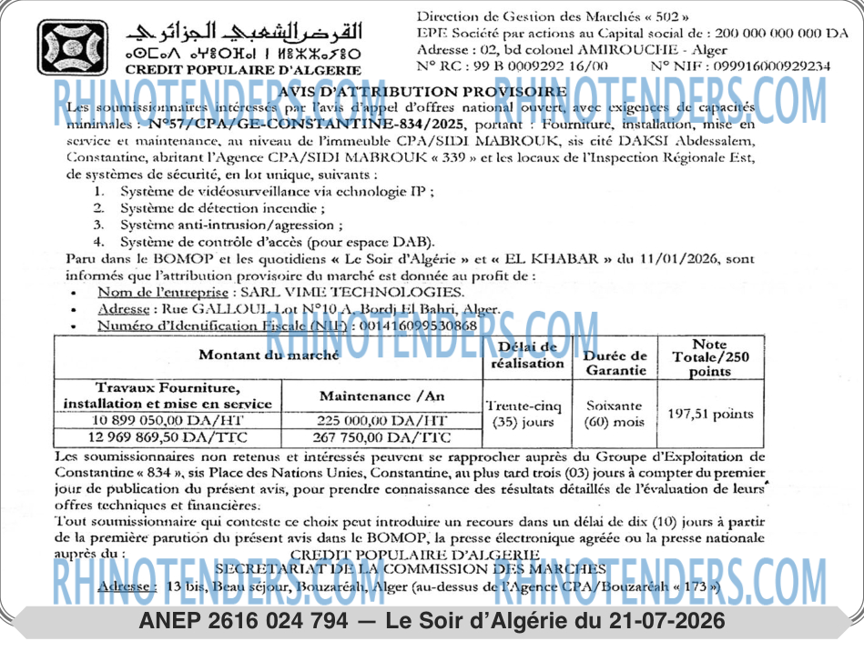 LE SOIR D'ALGERIE
