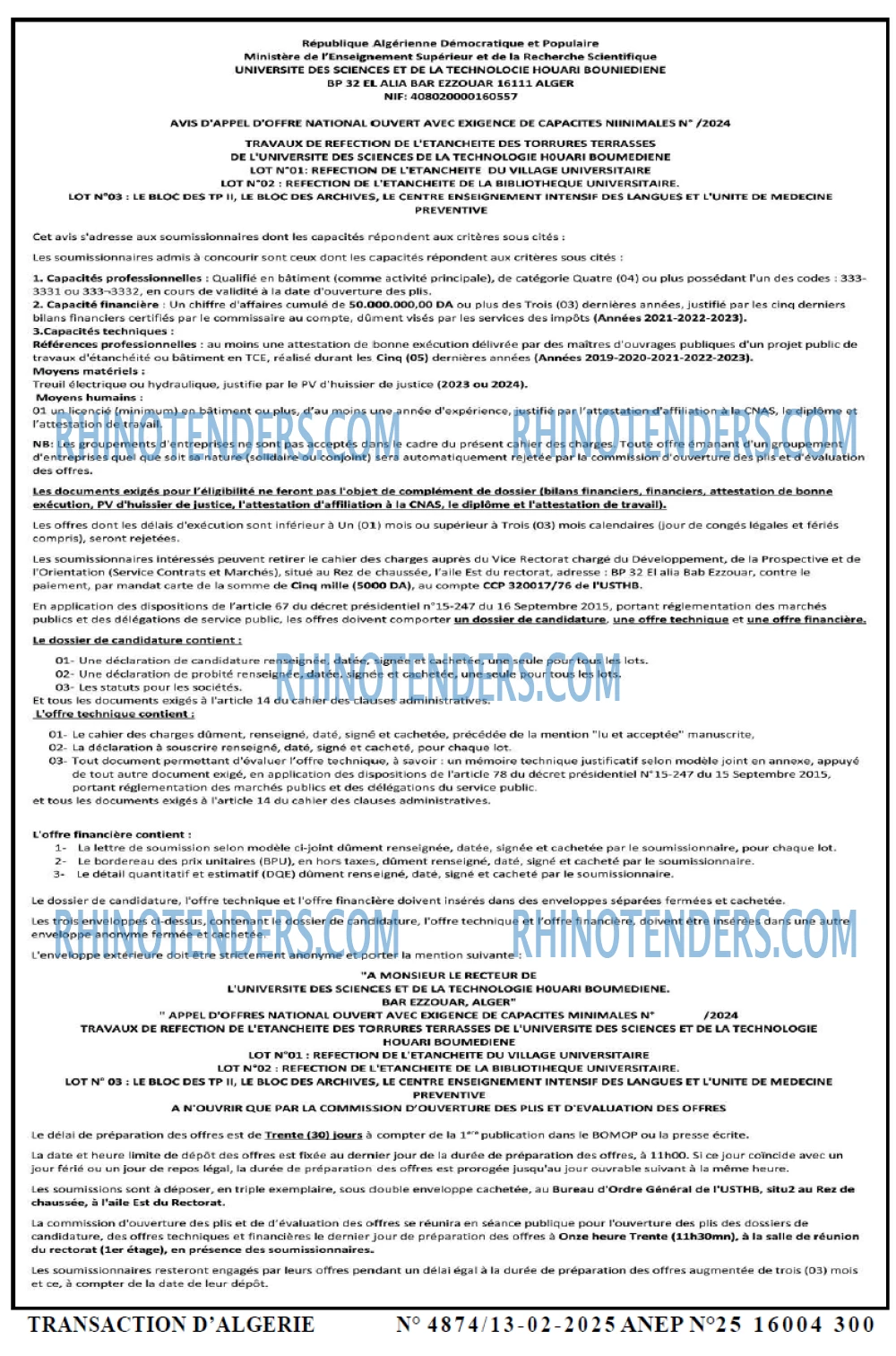 TRANSACTION D'ALGERIE