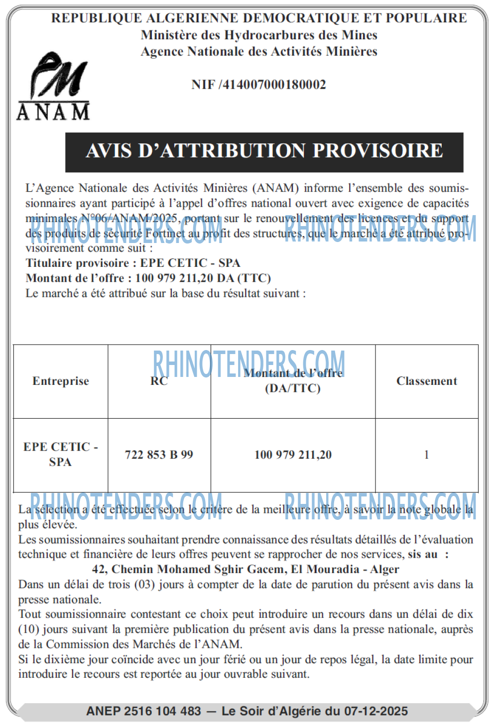 LE SOIR D'ALGERIE