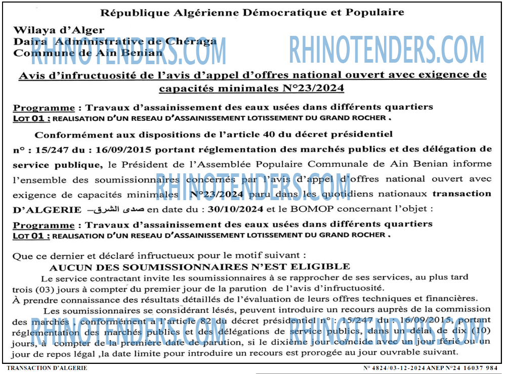 TRANSACTION D'ALGERIE
