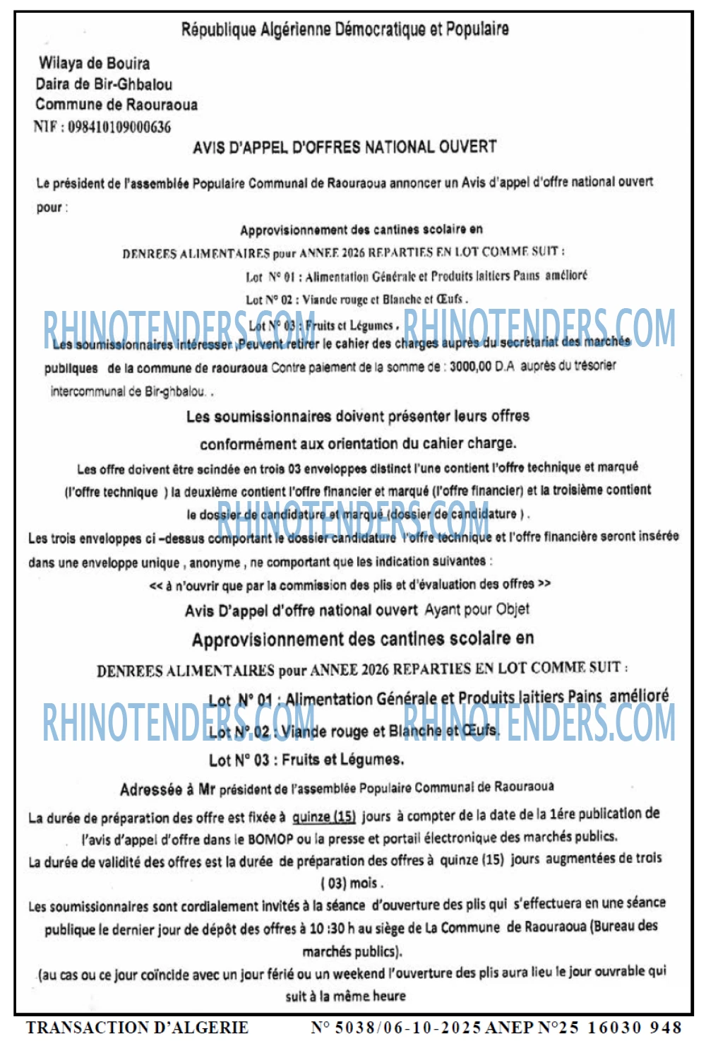 TRANSACTION D'ALGERIE